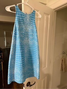 Tibi Turquoise and White Croc-Print Shift Dress